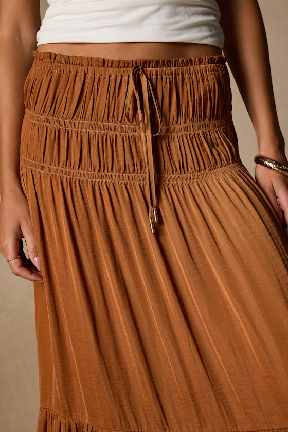 Goldie Light Brown Ruched Midi Skirt - thumbnail 4