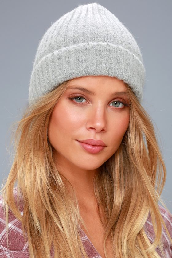 Cute Heather Grey Beanie Ribbed Knit Beanie Lulus