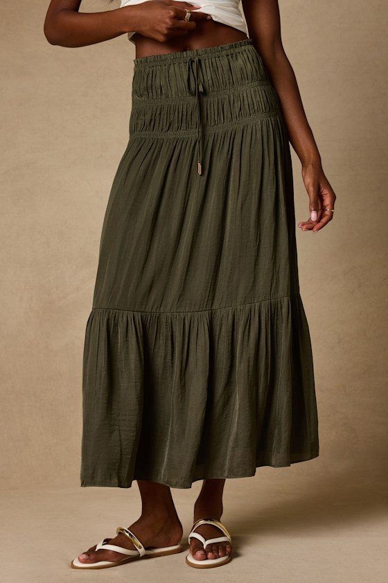 Goldie Olive Ruched Midi Skirt 2