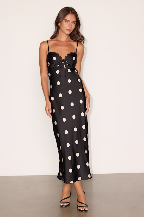 Maxime Black Polka Dot Satin Cowl Back Midi Dress 2