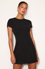 Renetta Black Ponte Knit Short Sleeve Mini Dress 1