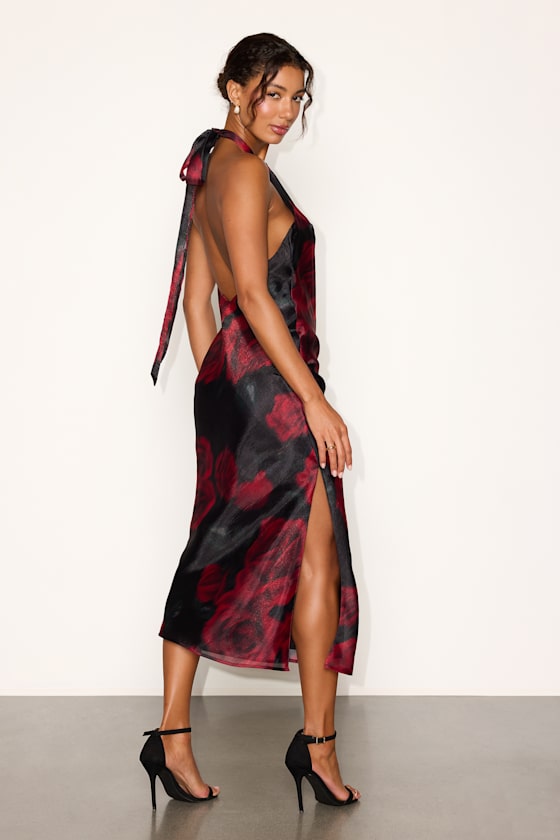 Knox Black Floral Halter Midi Dress - thumbnail 3