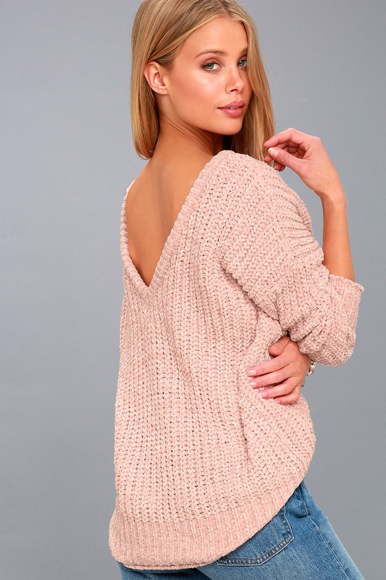 Cute Pink Sweater Chenille Knit Sweater V Back Sweater Cute Pink Sweater Chenille Knit Sweater V Back Sweater