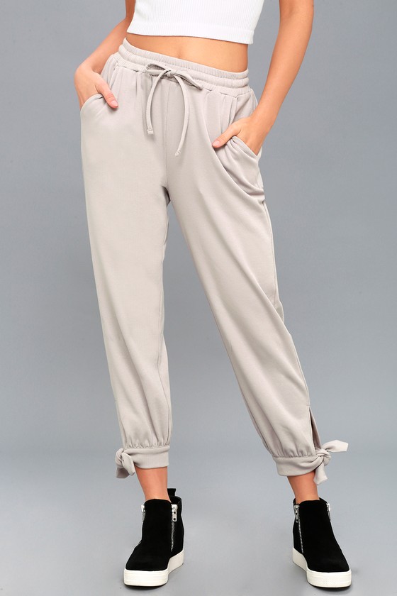 Cute Joggers - Light Grey Joggers - Tying Cuff Joggers