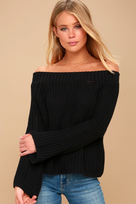 Cute Black Sweater - Off-the-Shoulder Sweater - Crop Sweater - Lulus