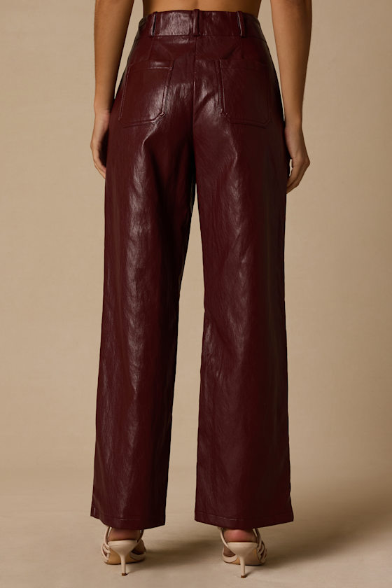 Markie Burgundy Faux Leather Pants - thumbnail 3