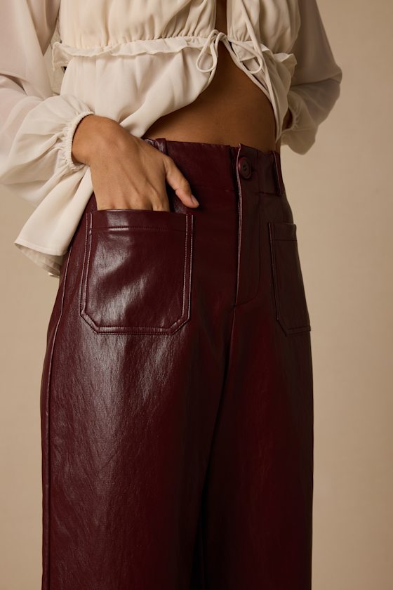 Markie Burgundy Faux Leather Pants - thumbnail 4