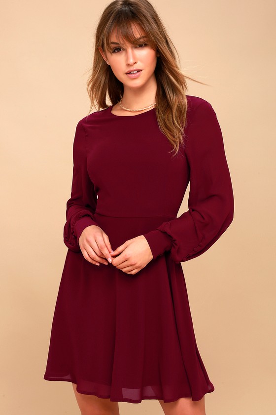 plum gown with sleeves