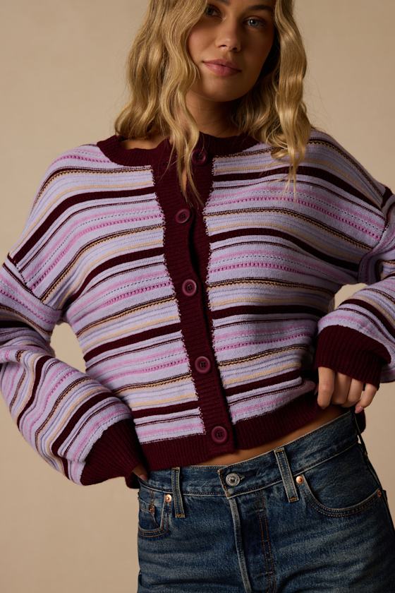 North Beach Purple Multi Stripe Cardigan - thumbnail 4