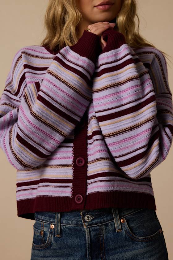 North Beach Purple Multi Stripe Cardigan - thumbnail 5