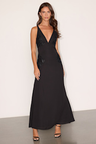 Julissa Black Embroidered Tie-Back Maxi Dress 1