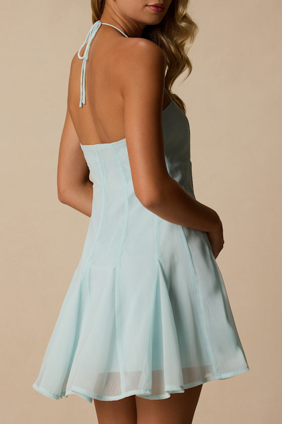 Sophrina Mint Blue Halter Mini Dress 2