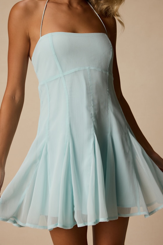 Sophrina Mint Blue Halter Mini Dress - thumbnail 4