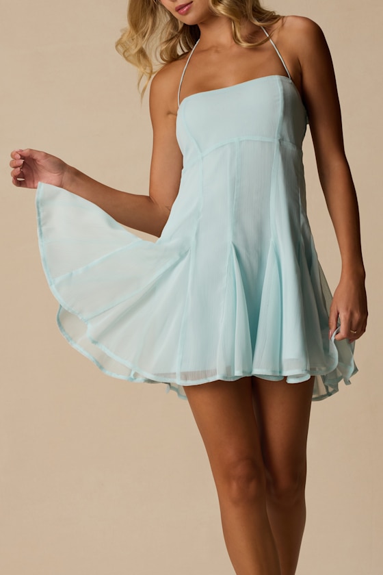 Sophrina Mint Blue Halter Mini Dress - thumbnail 5