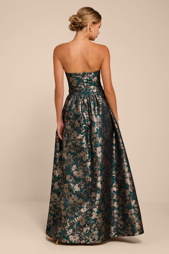 Bradshaw Emerald Green Floral Jacquard Maxi Dress - thumbnail 3