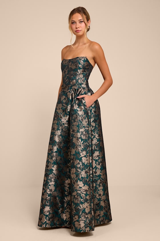 Bradshaw Emerald Green Floral Jacquard Maxi Dress - thumbnail 4