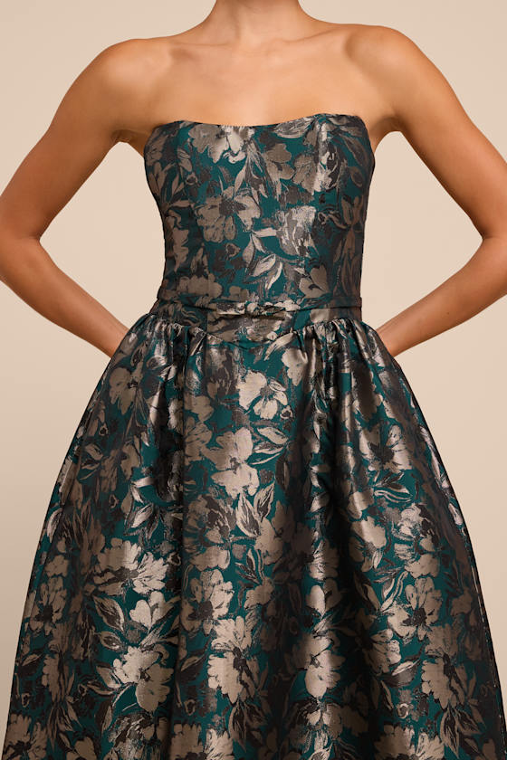 Bradshaw Emerald Green Floral Jacquard Maxi Dress - thumbnail 5