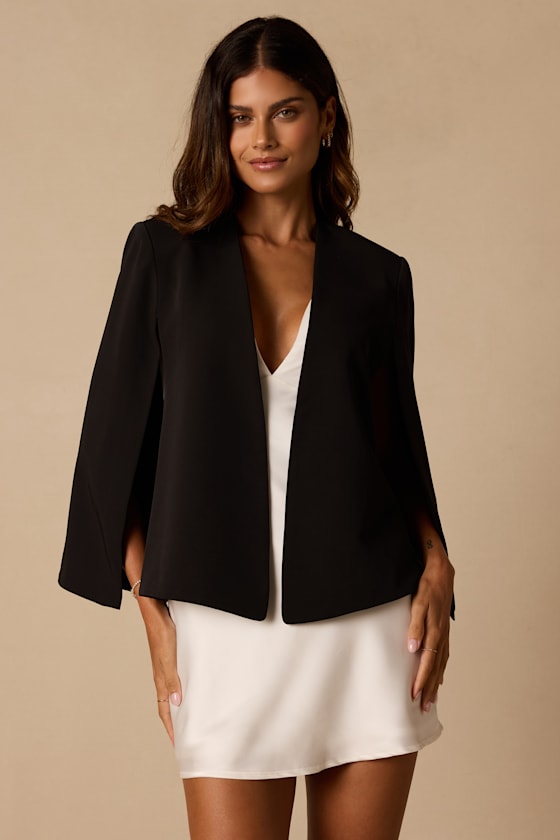 Voguish Charm Black Split Sleeve Blazer Cape 1