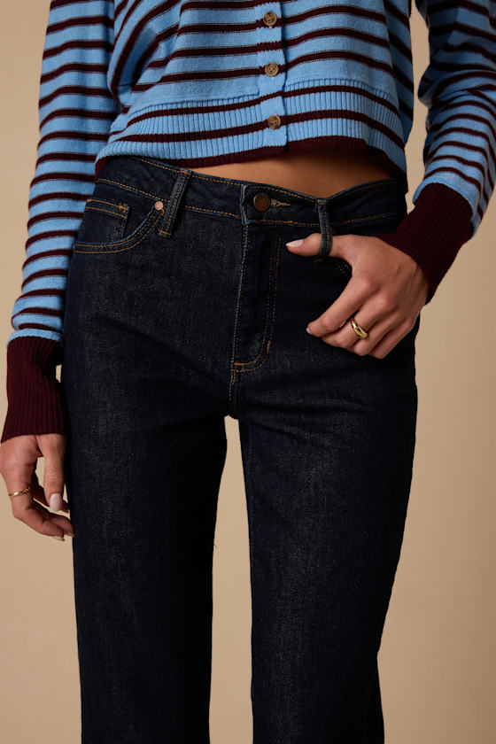The High Rise Cropped Dark Wash Denim Flare Jeans 1