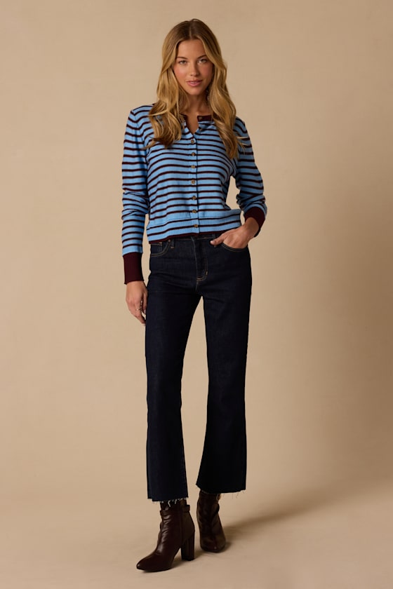 The High Rise Cropped Dark Wash Denim Flare Jeans 2