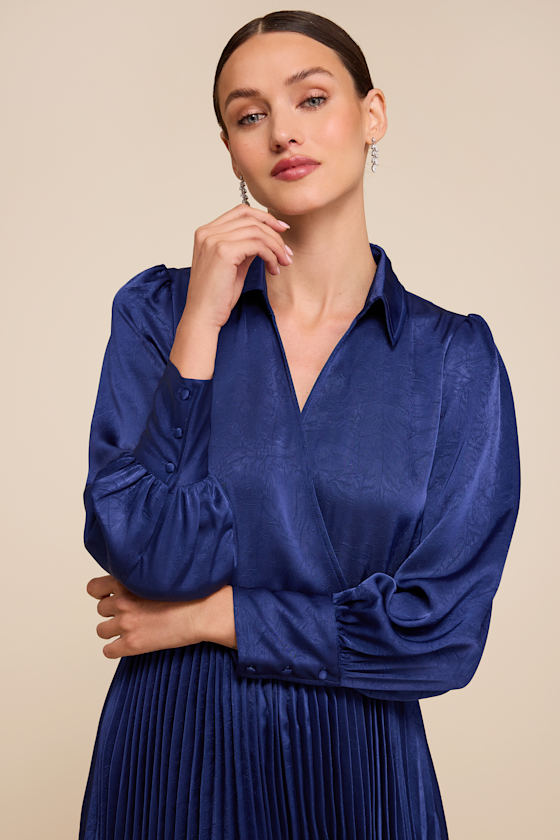 Marguerite Navy Blue Satin Pleated Mini Dress 6