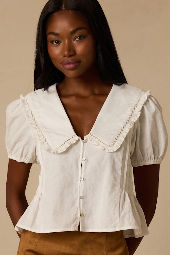 Jae White Cotton Peter Pan Collar Top - thumbnail 4