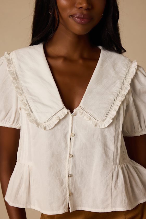 Jae White Cotton Peter Pan Collar Top - thumbnail 5