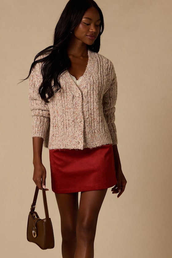 Amori Taupe Marled Cable Knit Cardigan - thumbnail 3