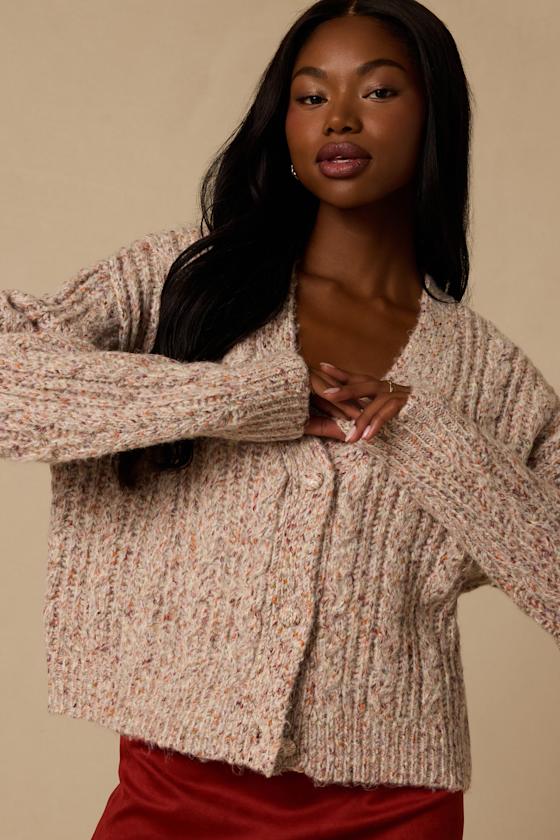 Amori Taupe Marled Cable Knit Cardigan - thumbnail 5