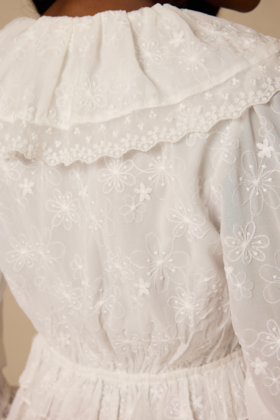 Ethel White Embroidered Ruffled Tie-Front Top - thumbnail 5