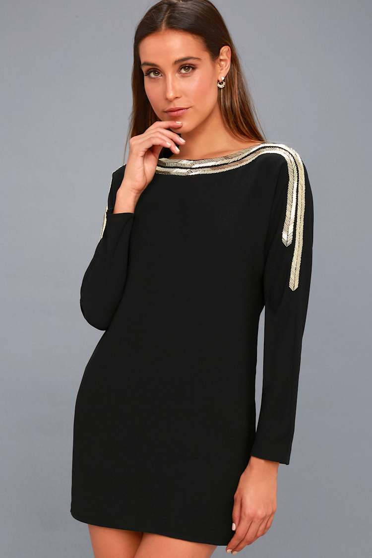 Ali & Jay The Set Up - Black Shift Dress - Beaded Dress - Lulus