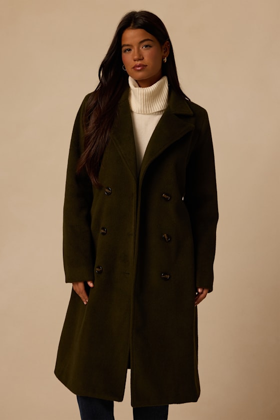 Season of Sophistication Olive Green Double-Breasted Coat 2