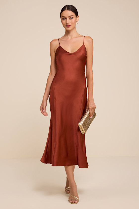 Val Copper Satin Backless Midi Dress 2