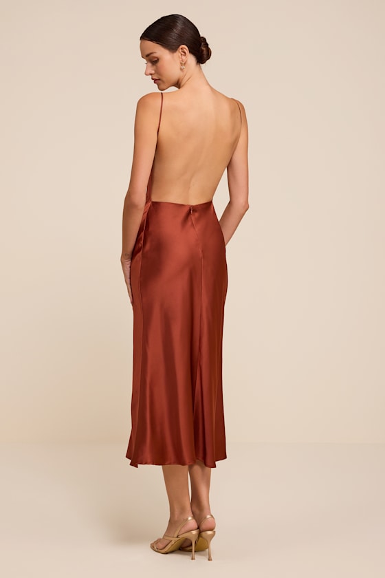 Val Copper Satin Backless Midi Dress - thumbnail 3