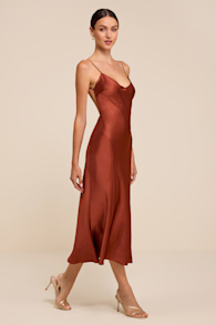 Val Copper Satin Backless Midi Dress 5