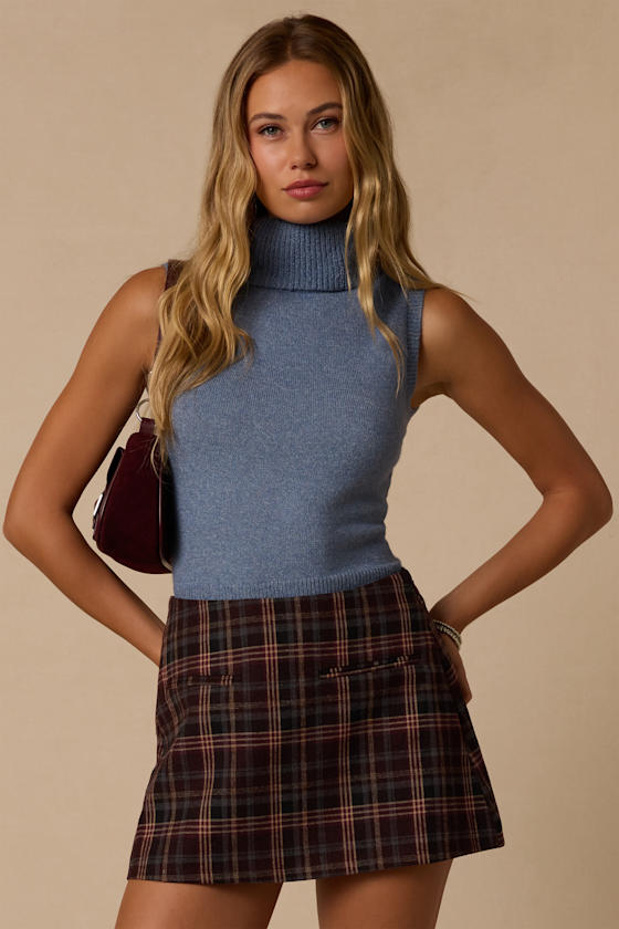 Sundholm Blue Ribbed Turtleneck Sweater Tank