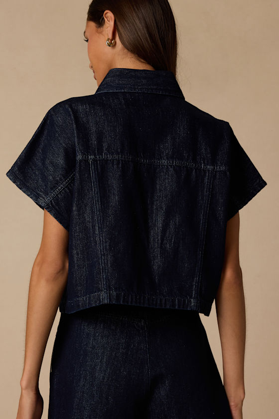 Lele Dark Wash Button-Front Denim Top - thumbnail 3
