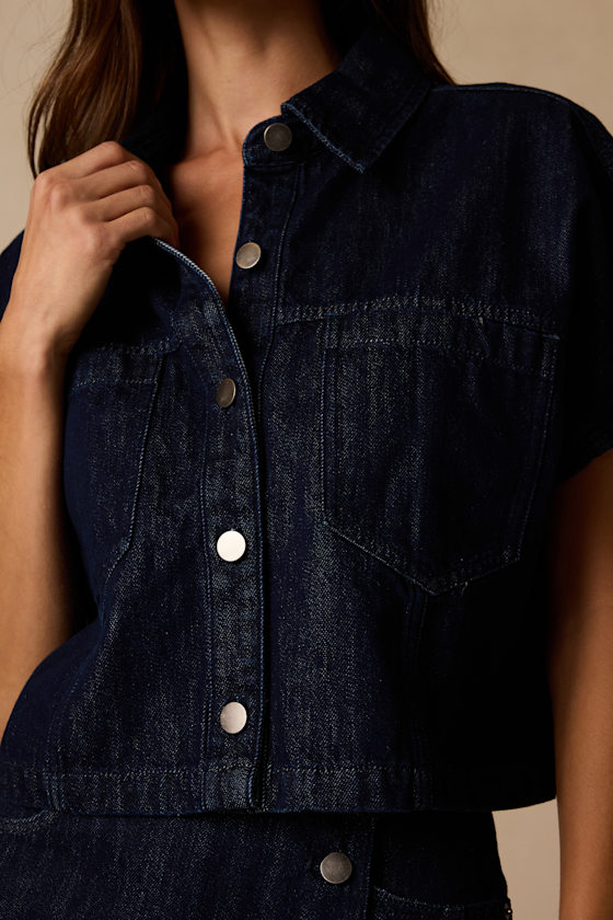 Lele Dark Wash Button-Front Denim Top - thumbnail 5