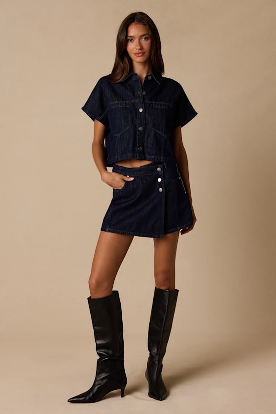 Lele Dark Wash Wrap Denim Skort - thumbnail 3