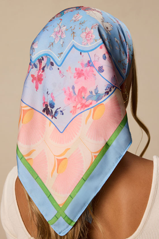 Fernley Blue Multi Equestrian Print Satin Scarf