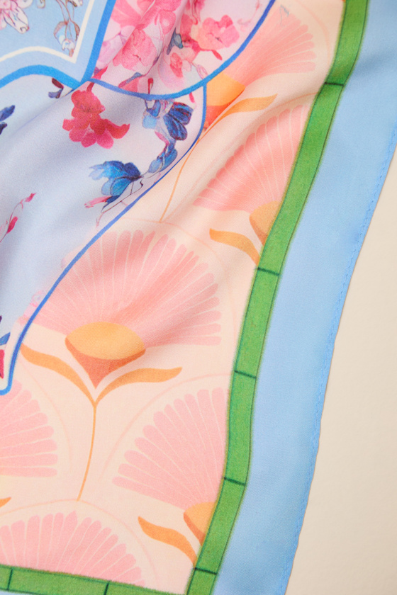 Fernley Blue Multi Equestrian Print Satin Scarf - thumbnail 3