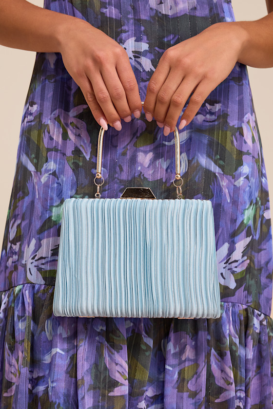 Ezra Light Blue Pleated Crossbody Clutch