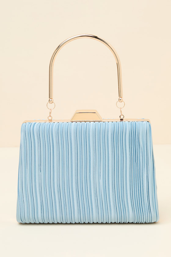 Ezra Light Blue Pleated Crossbody Clutch 1