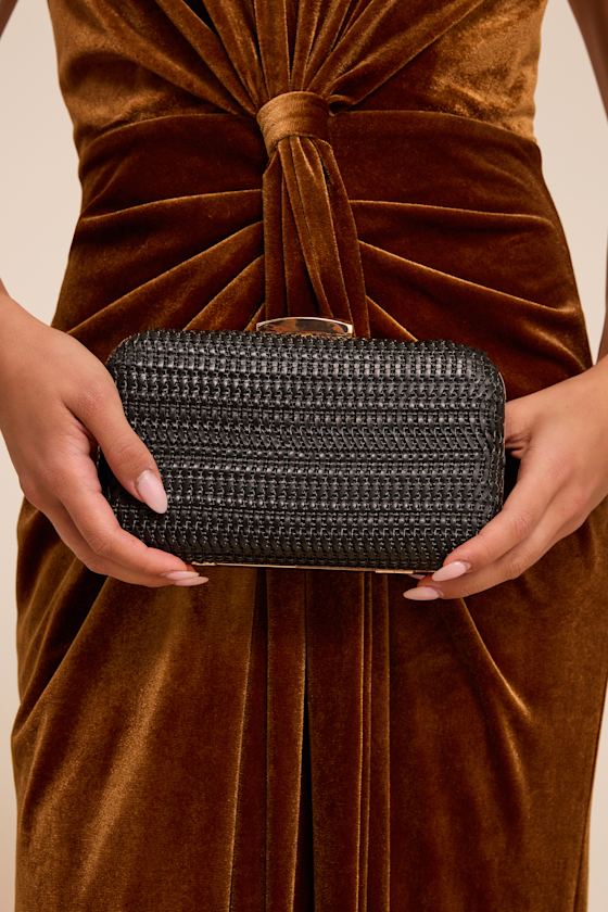Keegan Black Woven Chain Crossbody Clutch
