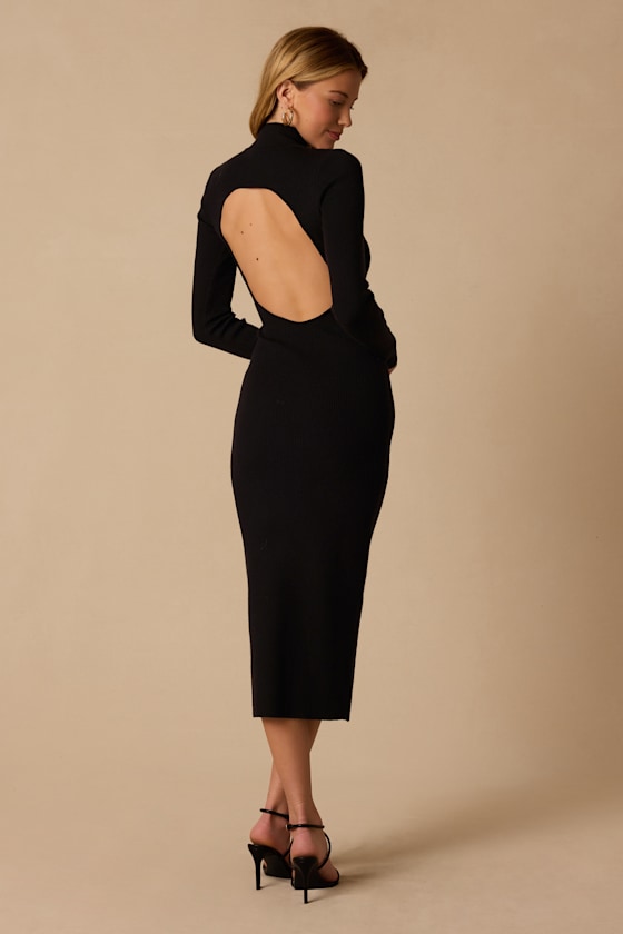 Sandra Black Ribbed Knit Backless Sweater Dress