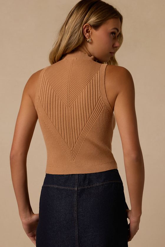 Orson Tan Ribbed Sleeveless Sweater Top - thumbnail 3