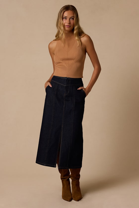 Orson Tan Ribbed Sleeveless Sweater Top - thumbnail 4