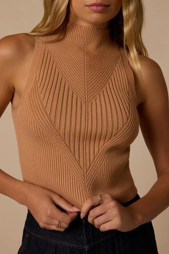 Orson Tan Ribbed Sleeveless Sweater Top - thumbnail 5