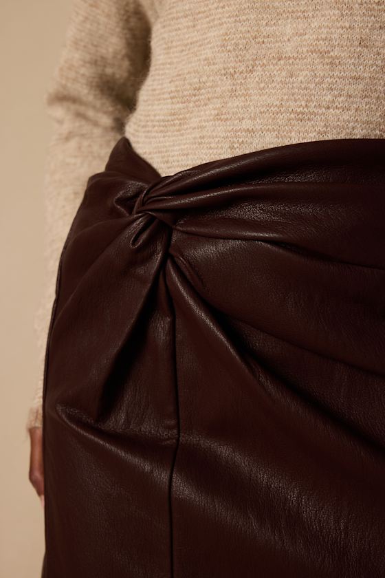 Lewiston Dark Brown Vegan Leather Mini Skirt - thumbnail 5