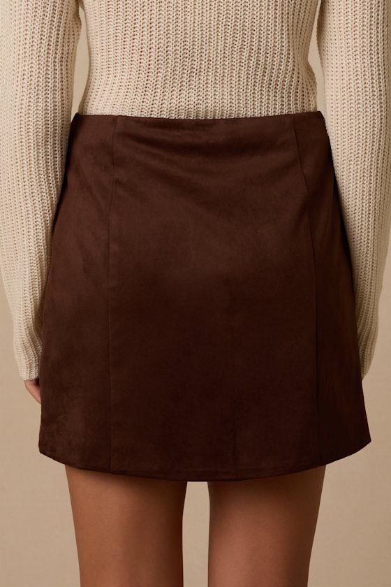 Earnshaw Dark Brown Suede Button-Front Mini Skirt - thumbnail 4